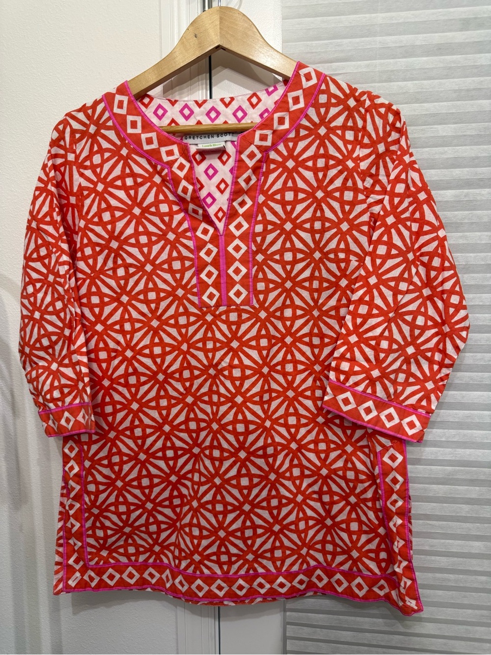 Gretchen Scott Designs orange Geometric Tunic with Pink Trim